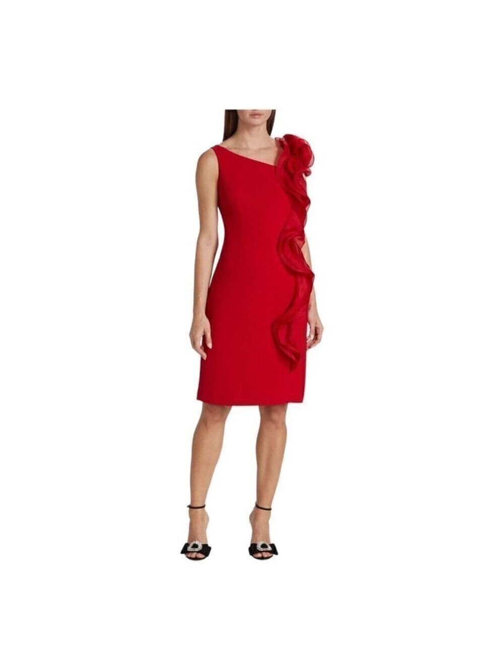 Teri jon by Rickie Freeman One Shoulder Red Rosette Cocktail Dress Size 10 NWT